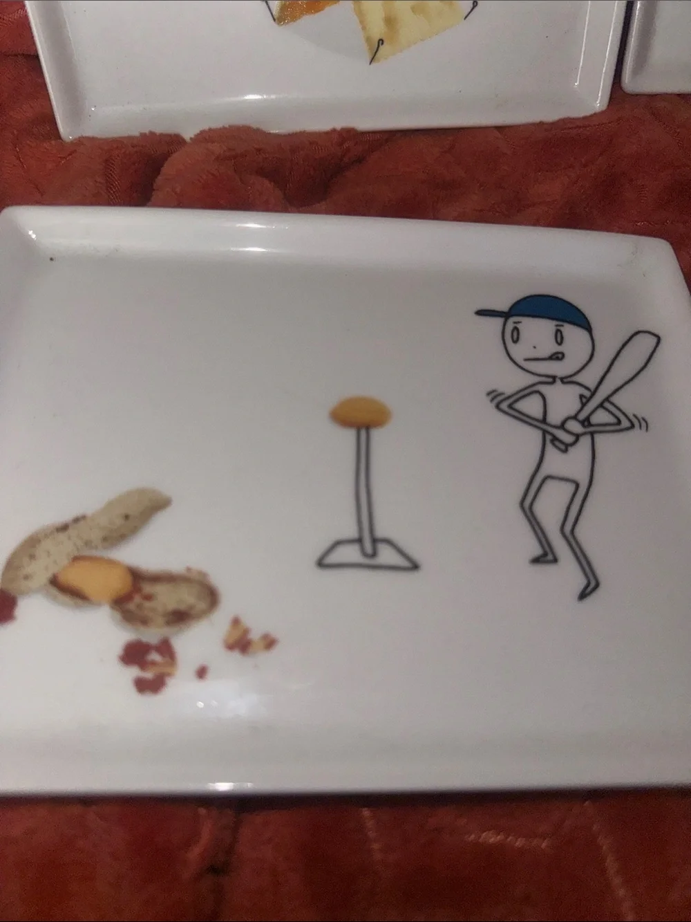 CB2 Rare Stick Figure Comic Food Art Rectangular Appetizer Plates Set of 4